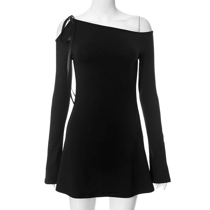 Lace Up For Off Shoulder Slim Long Sleeve Mini Dress Mssaz Desses
