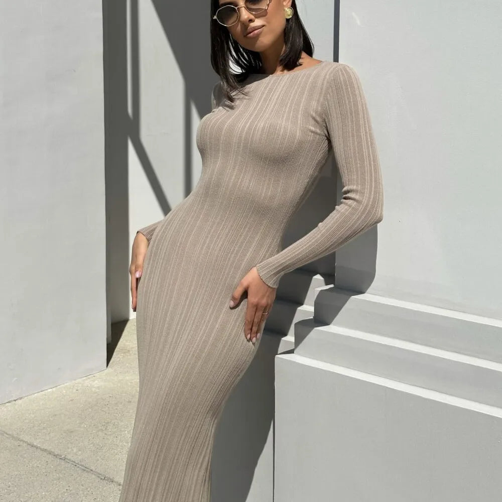 Long Sleeve Knit High Waist Casual Elegant Stylish  Charming Maxi Dress Mssaz Desses