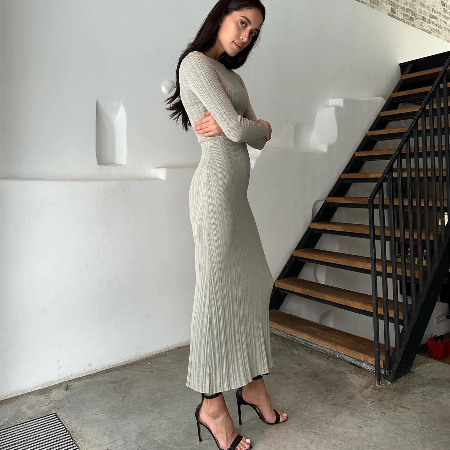 Long Sleeve Knit High Waist Casual Elegant Stylish  Charming Maxi Dress Mssaz Desses