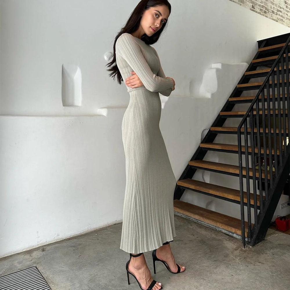 Long Sleeve Knit High Waist Casual Elegant Stylish  Charming Maxi Dress Mssaz Desses