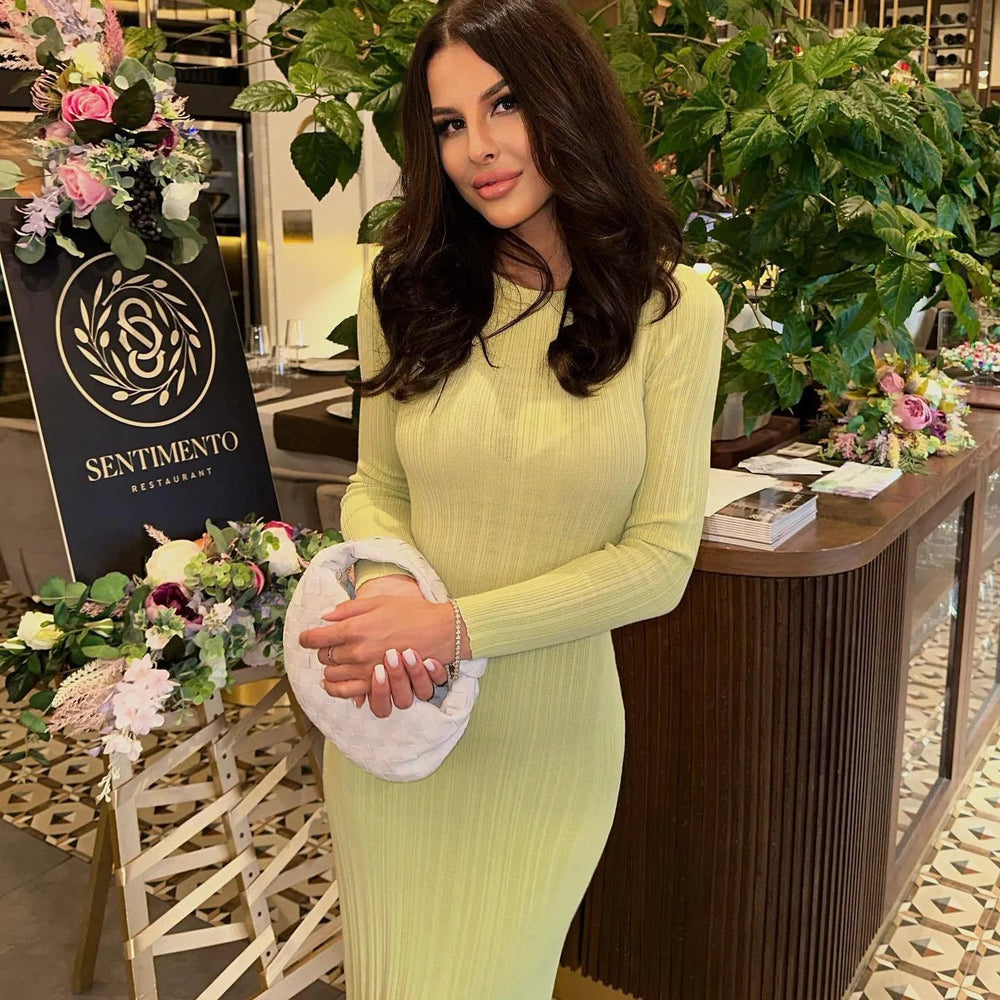 Long Sleeve Knit High Waist Casual Elegant Stylish  Charming Maxi Dress Mssaz Desses