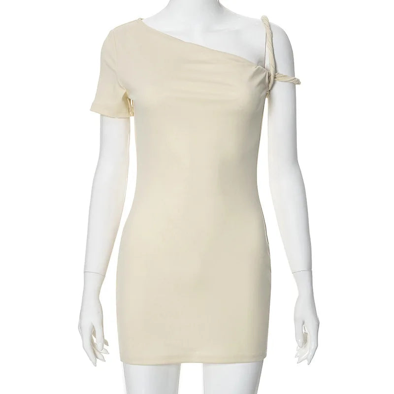 Off-Shoulder Bandage  One-Shoulder Slim Patchwork Y2K Female Mini Dress Mssaz Desses
