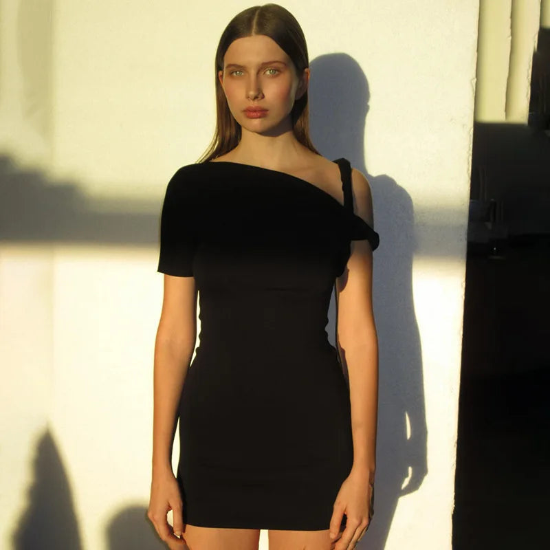 Off-Shoulder Bandage  One-Shoulder Slim Patchwork Y2K Female Mini Dress Mssaz Desses
