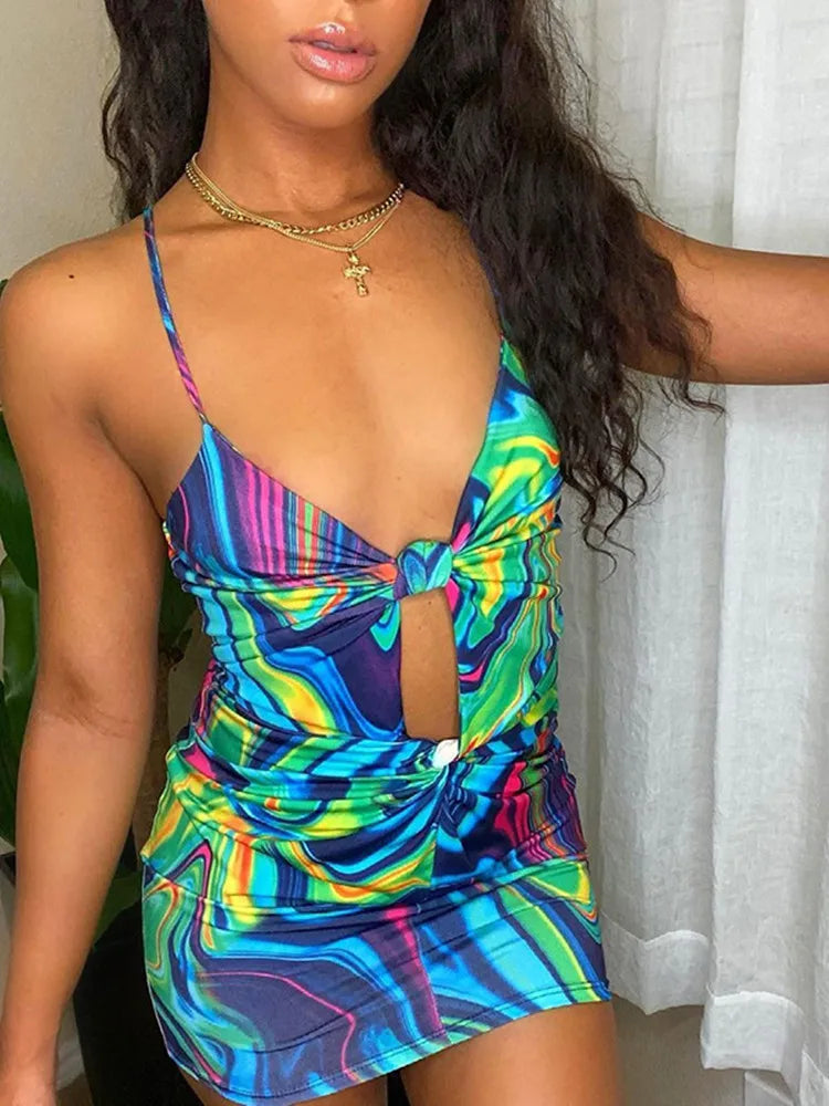 Vacation Outfits Hollow Out Twist Front Body Con Club Wear Cut Out Dress Mssaz Desses