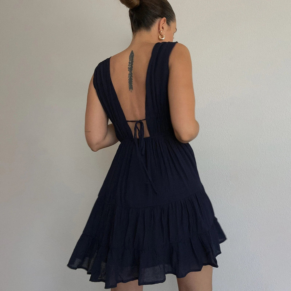 Formal Prom Gowns Evening Party Tank Sleeveless Deep V-Neck Solid Cut Out Dress Mssaz Desses