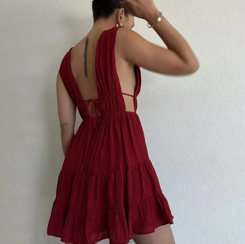 Formal Prom Gowns Evening Party Tank Sleeveless Deep V-Neck Solid Cut Out Dress Mssaz Desses
