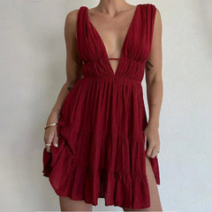 Formal Prom Gowns Evening Party Tank Sleeveless Deep V-Neck Solid Cut Out Dress Mssaz Desses