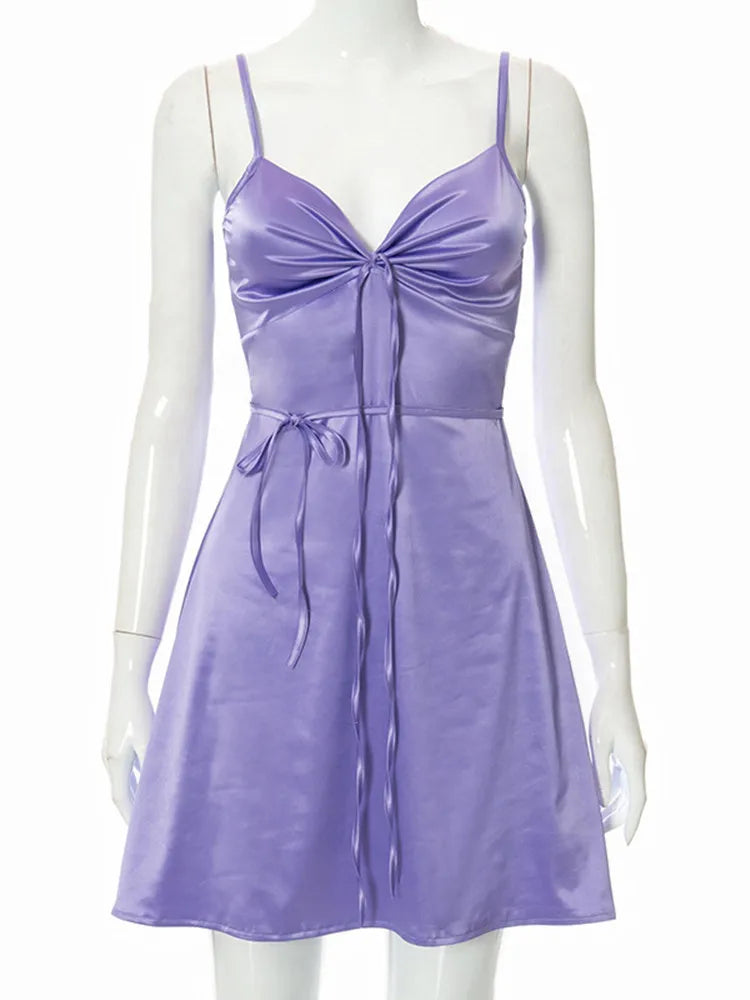 Y2K Spaghetti Strap Lace Patchwork Cut Out Cami Sleeveless Mini Dress Mssaz Desses
