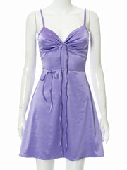 Y2K Spaghetti Strap Lace Patchwork Cut Out Cami Sleeveless Mini Dress Mssaz Desses