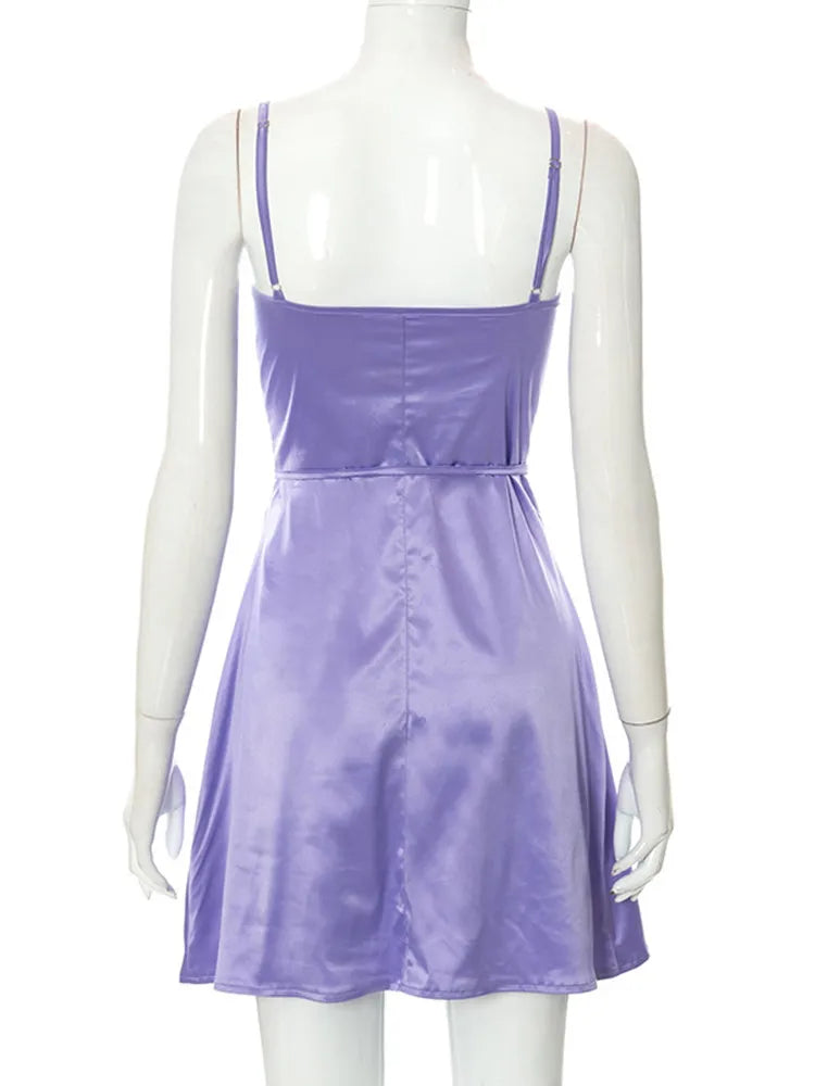 Y2K Spaghetti Strap Lace Patchwork Cut Out Cami Sleeveless Mini Dress Mssaz Desses