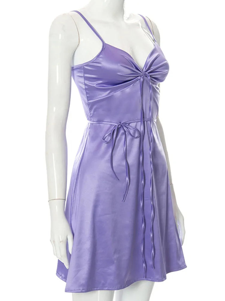 Y2K Spaghetti Strap Lace Patchwork Cut Out Cami Sleeveless Mini Dress Mssaz Desses
