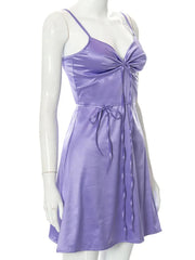 Y2K Spaghetti Strap Lace Patchwork Cut Out Cami Sleeveless Mini Dress Mssaz Desses