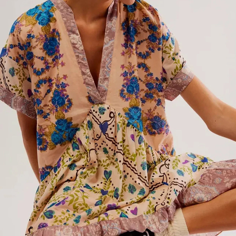 V-Neck Puff Sleeve Mini   Causal Beach Boho Dress Mssaz Desses