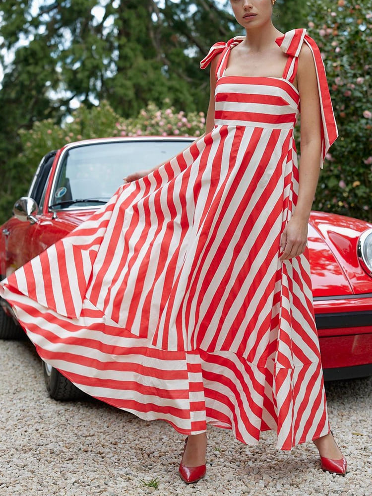 Hidden Striped Turtle High Waisted Maxi Dress-Poppy & Antique Stripe Mssaz Desses