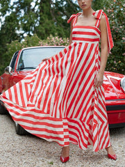Hidden Striped Turtle High Waisted Maxi Dress-Poppy & Antique Stripe Mssaz Desses