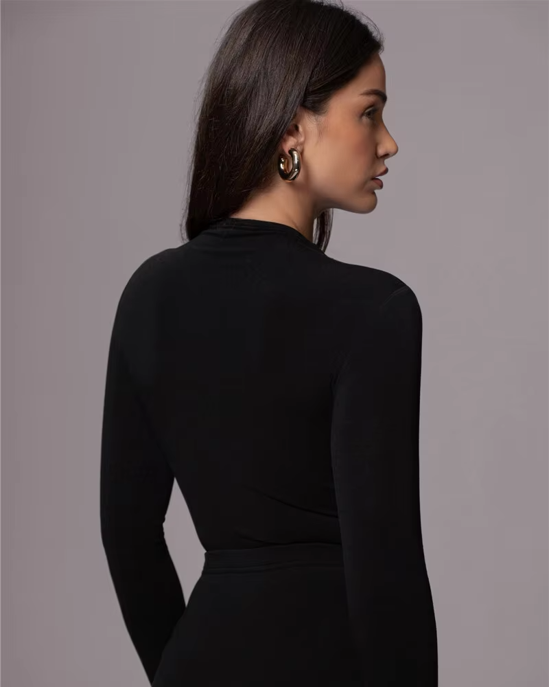 Solid O Neck Long Sleeve Elegant Bodysuits Mssza