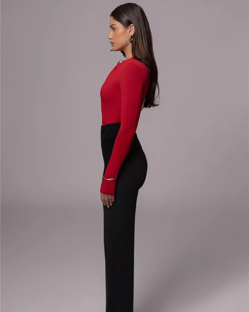 Solid O Neck Long Sleeve Elegant Bodysuits Mssza