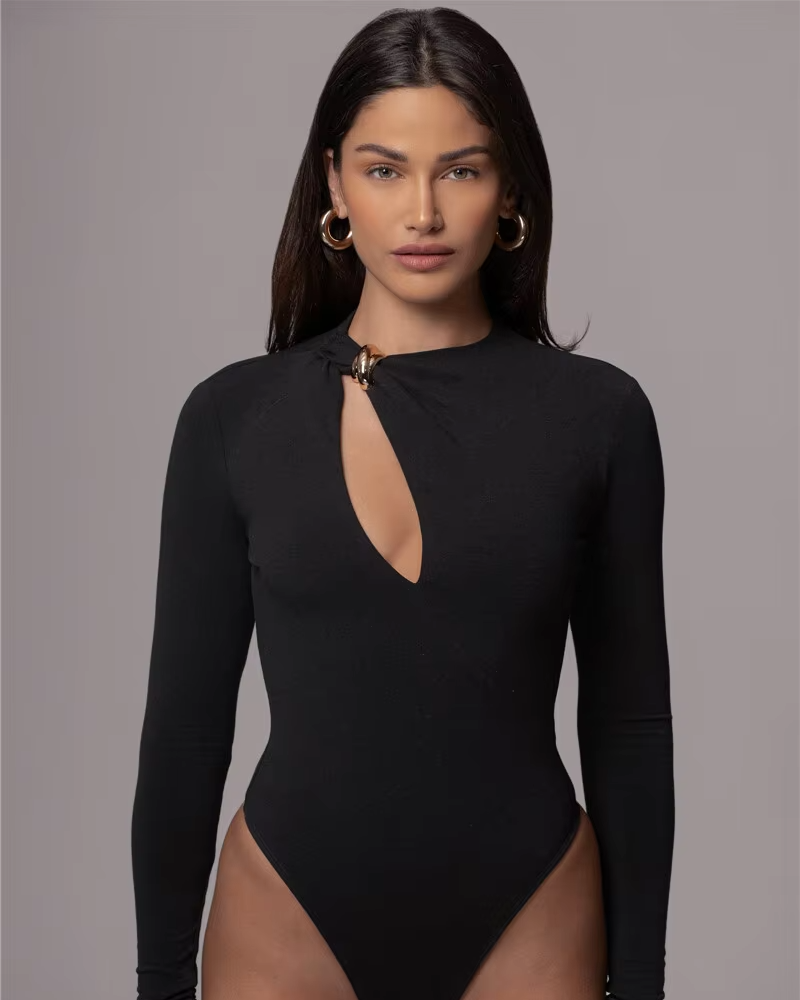Solid O Neck Long Sleeve Elegant Bodysuits Mssza