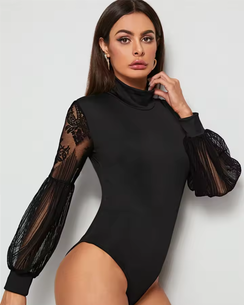 Slim Long Sleeve Turtleneck Patchwork Rompers Overalls Mssza