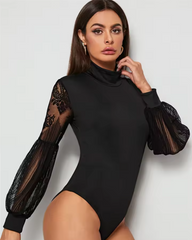 Slim Long Sleeve Turtleneck Patchwork Rompers Overalls Mssza