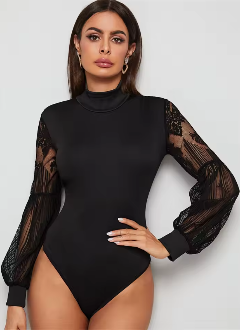Slim Long Sleeve Turtleneck Patchwork Rompers Overalls Mssza
