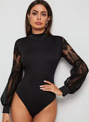 Slim Long Sleeve Turtleneck Patchwork Rompers Overalls Mssza