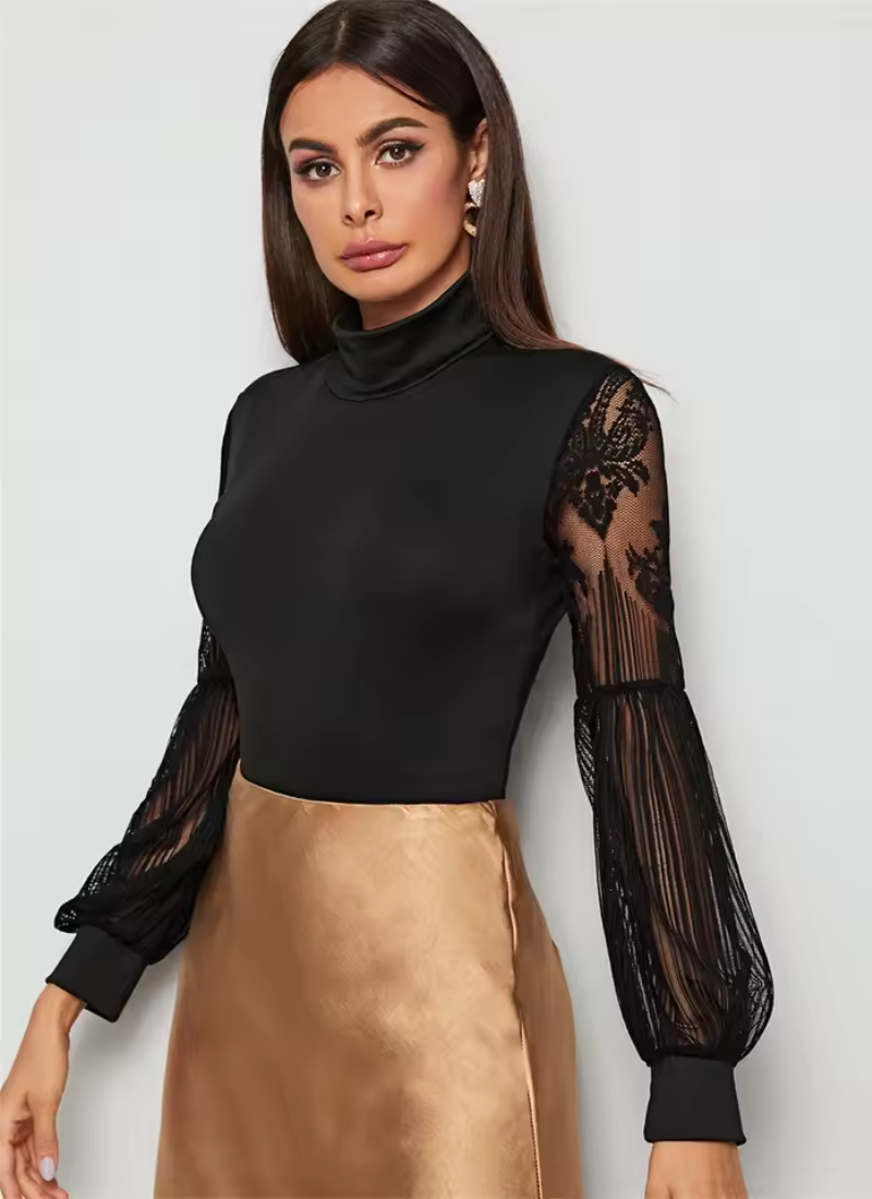 Slim Long Sleeve Turtleneck Patchwork Rompers Overalls Mssza