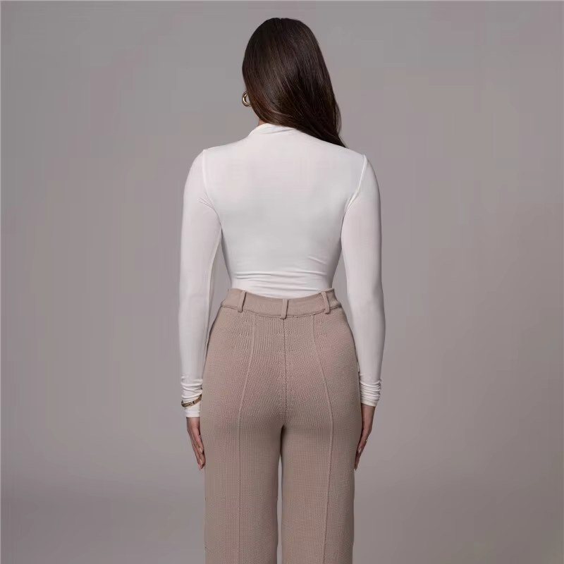 Solid O Neck Long Sleeve Elegant Bodysuits Mssza