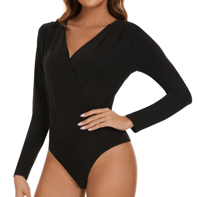 Cross Wrap Design Long Sleeve Streetwear Bodysuit Mssza