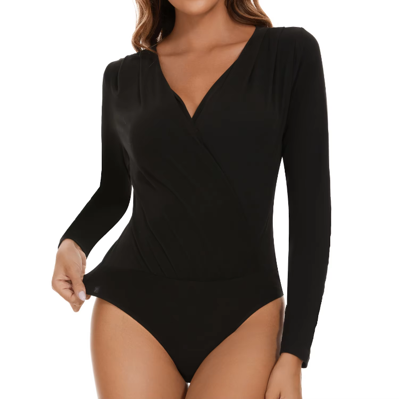 Cross Wrap Design Long Sleeve Streetwear Bodysuit Mssza
