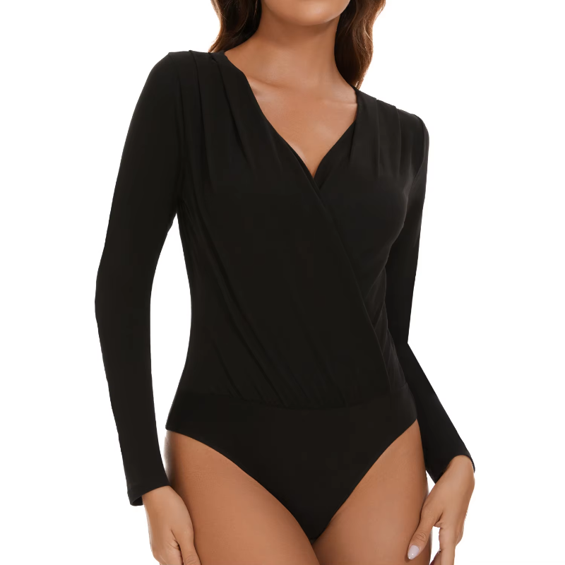 Cross Wrap Design Long Sleeve Streetwear Bodysuit Mssza