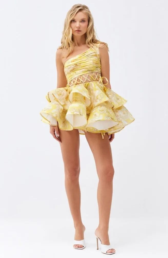 Andrea Floral Printed One-shoulder Mini Chiffon Dress Mssaz Desses