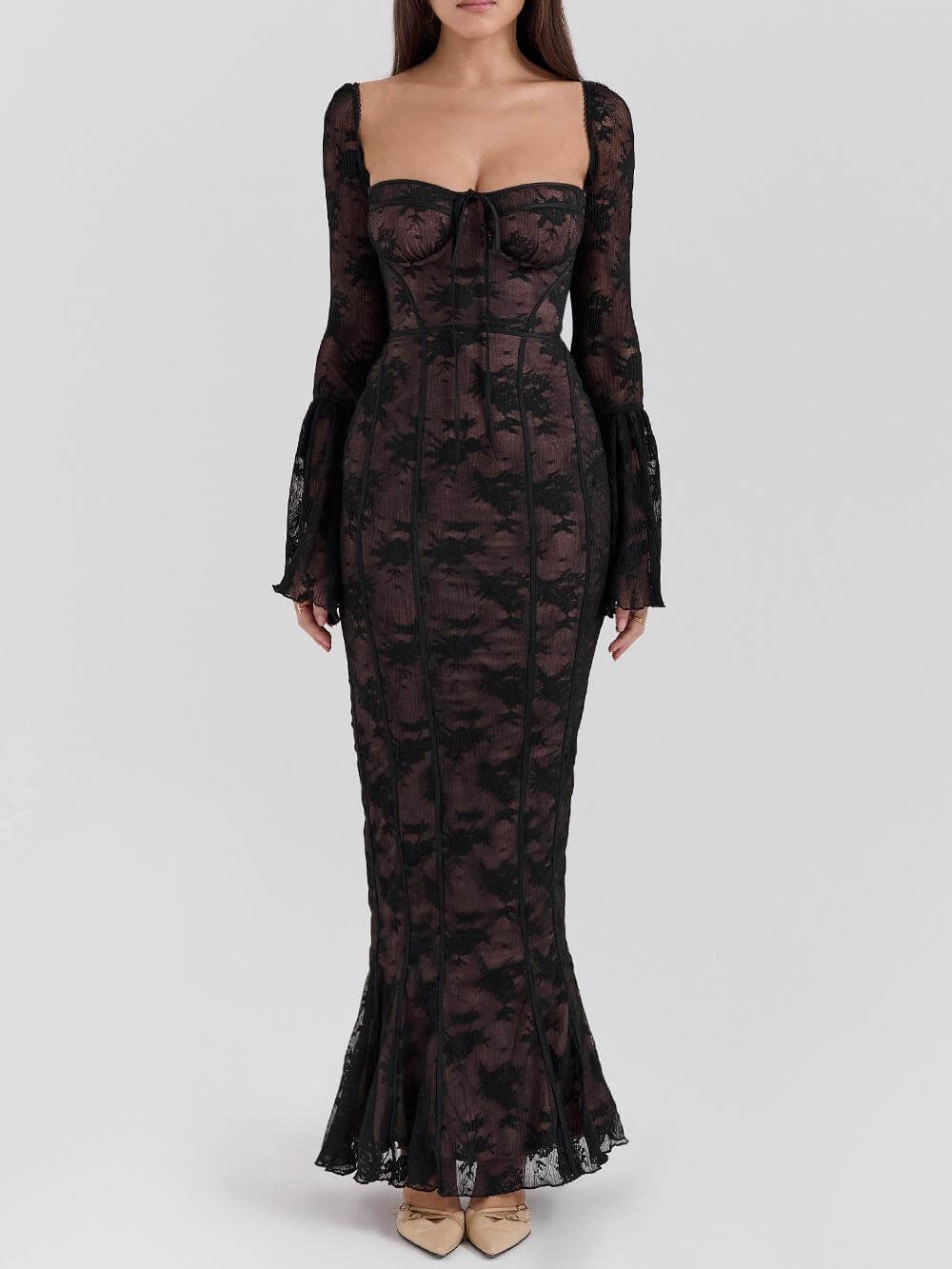 Black Long Sleeve Lace Maxi Dress Mssaz Desses