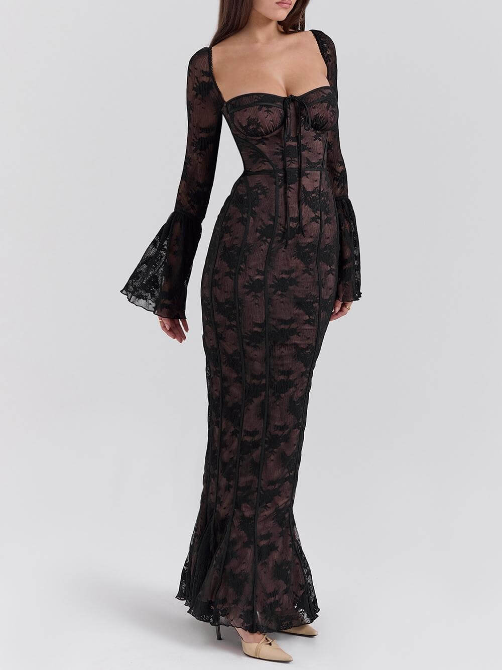 Black Long Sleeve Lace Maxi Dress Mssaz Desses