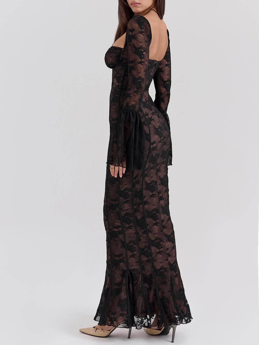 Black Long Sleeve Lace Maxi Dress Mssaz Desses
