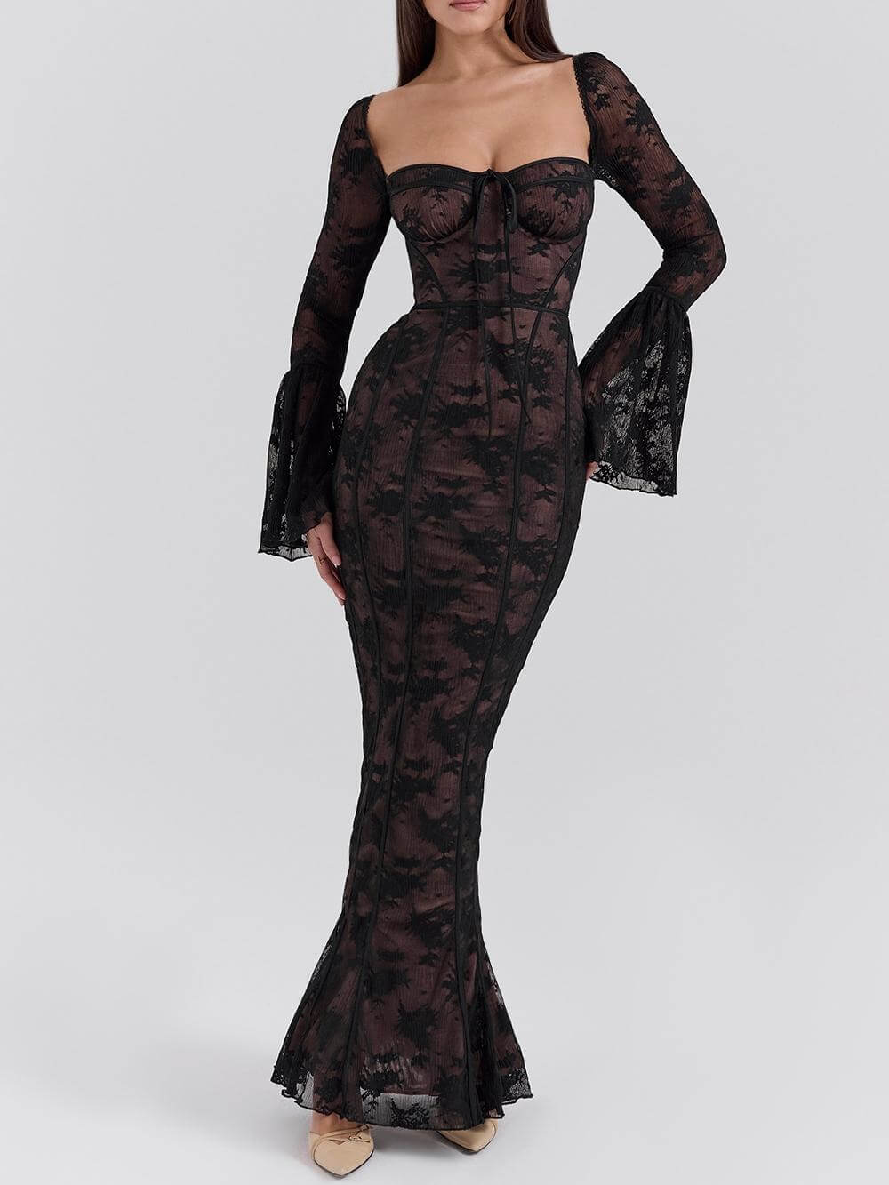 Black Long Sleeve Lace Maxi Dress Mssaz Desses