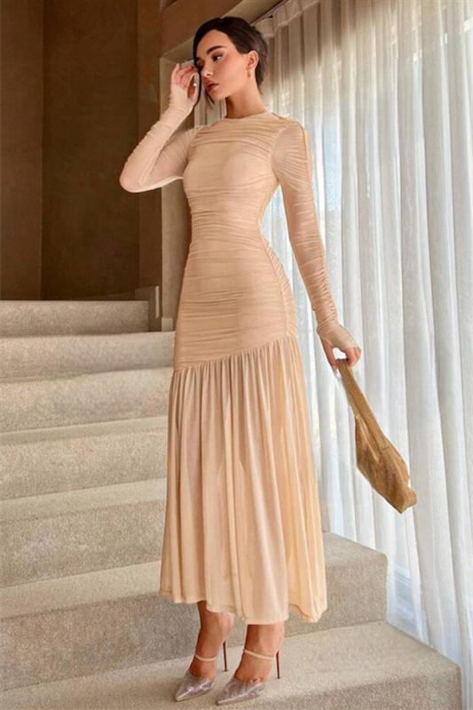 Jessie Long Sleeve Pleated Mesh Maxi Dress Mssaz Desses