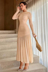 Jessie Long Sleeve Pleated Mesh Maxi Dress Mssaz Desses