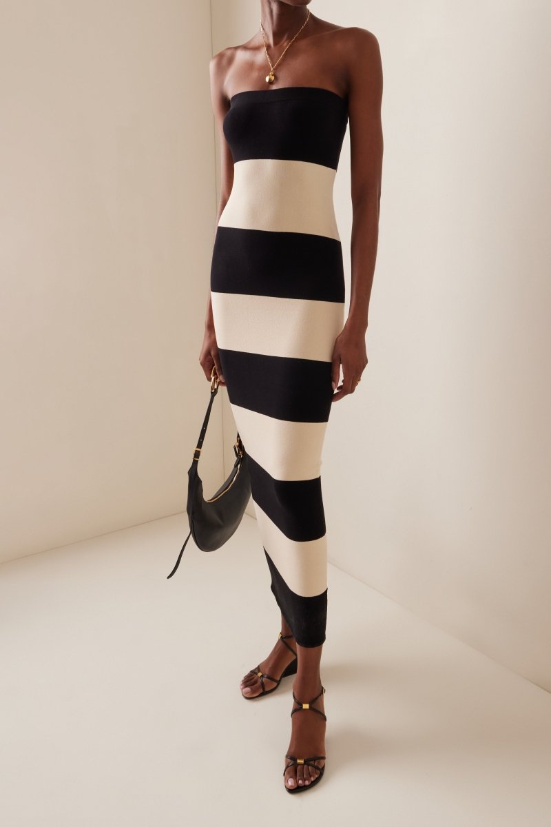 Joanne Strapless Stripes Midi Knit Dress Mssaz Desses
