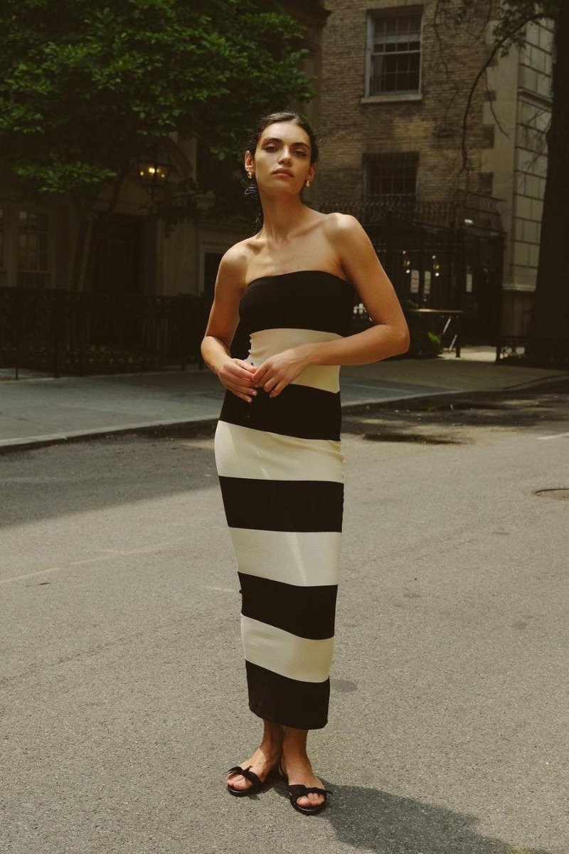 Joanne Strapless Stripes Midi Knit Dress Mssaz Desses