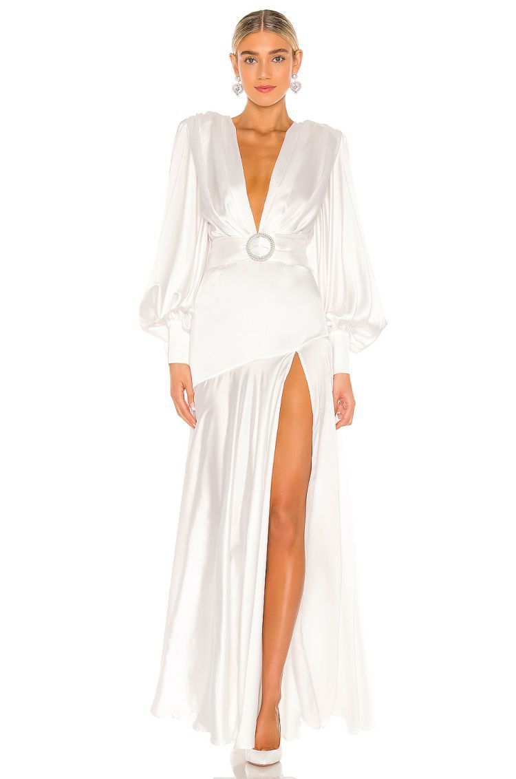 Phoebe V-neck Belted Slit Maxi Dress Mssaz Desses