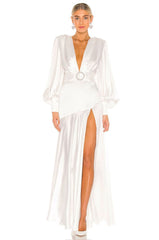 Phoebe V-neck Belted Slit Maxi Dress Mssaz Desses