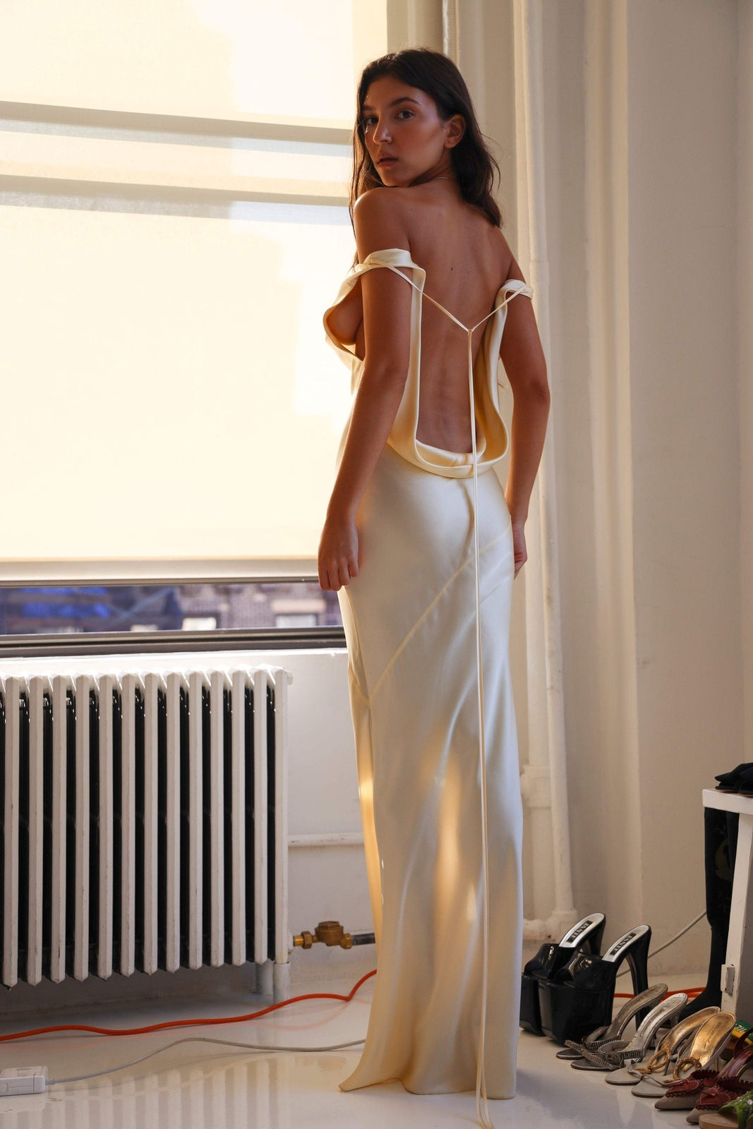 Persis Cowls Backless Satin Maxi Dress Mssaz Desses