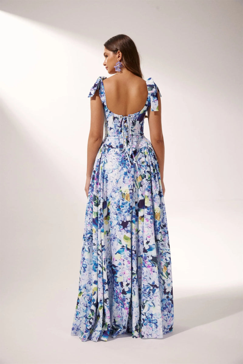 Kacey Hydrangea Printed Strap Maxi Dress Mssaz Desses