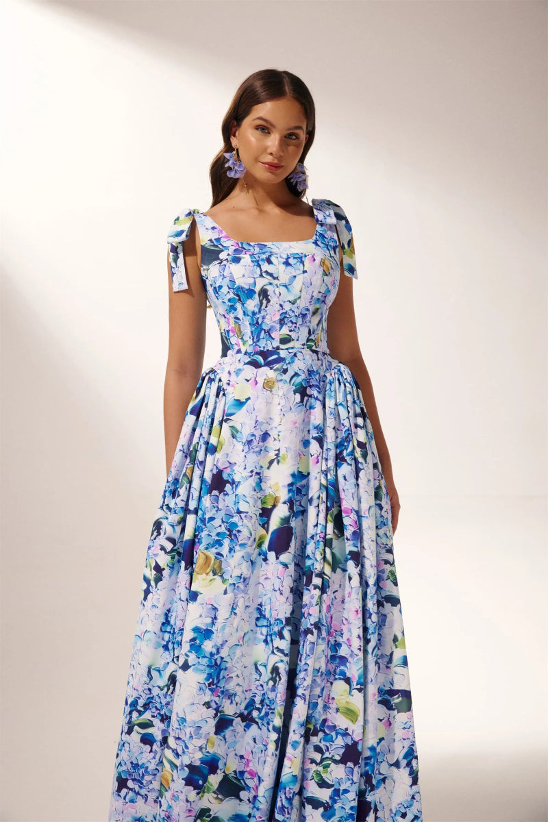 Kacey Hydrangea Printed Strap Maxi Dress Mssaz Desses