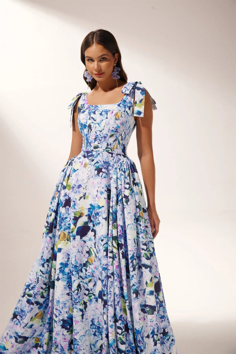 Kacey Hydrangea Printed Strap Maxi Dress Mssaz Desses