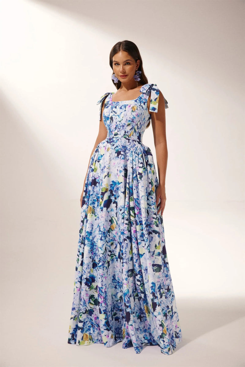 Kacey Hydrangea Printed Strap Maxi Dress Mssaz Desses