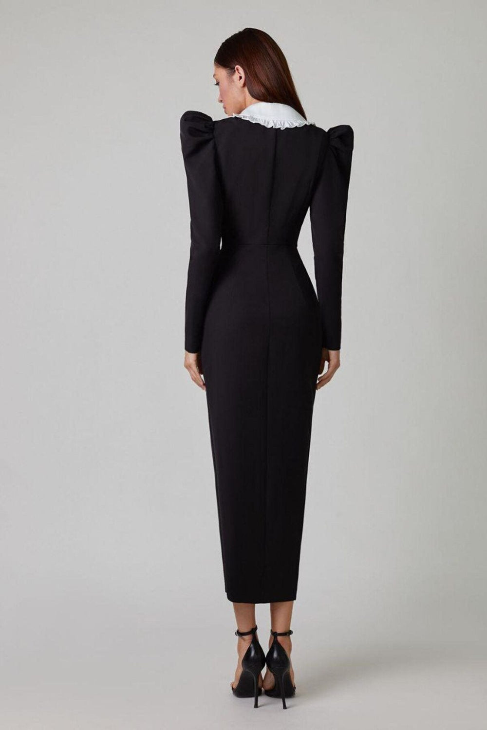 Kathy Peter Pan Collar V-neck Midi Dress Mssaz Desses