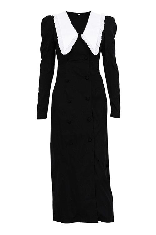 Kathy Peter Pan Collar V-neck Midi Dress Mssaz Desses