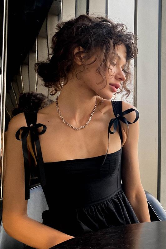 Kayla Bowknot Shoulder Straps Mini Dress Mssaz Desses